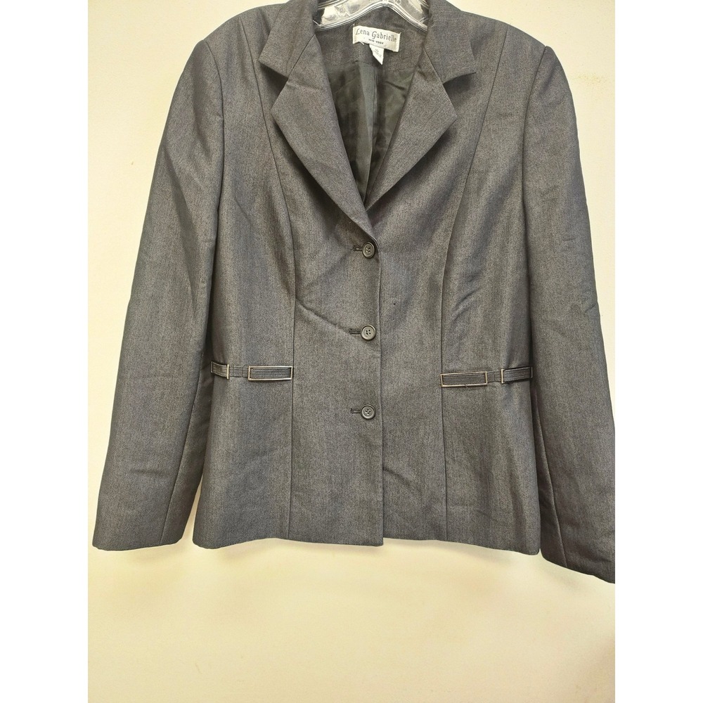 Lena Gabrielle New York Charcoal Gray Metallic Blazer Jacket Size 10 Silver Trim